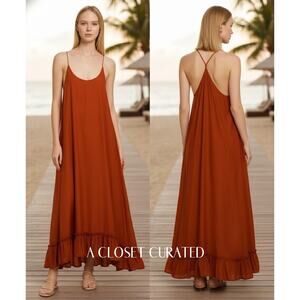 Bird & Knoll Karolina Silk & Cotton Maxi Dress XS Orange NEW